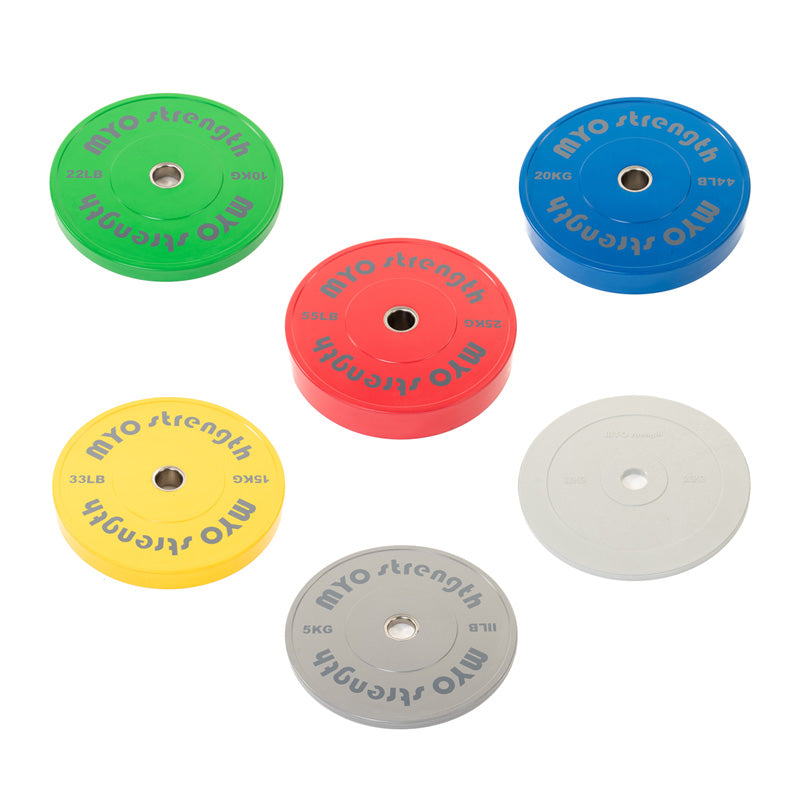 MYO Olympic Solid Rubber Coloured Bumper Plates - x2 Weights (Pair)